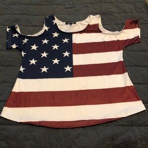 Silky Patriotic Cold Shoulder Top Large